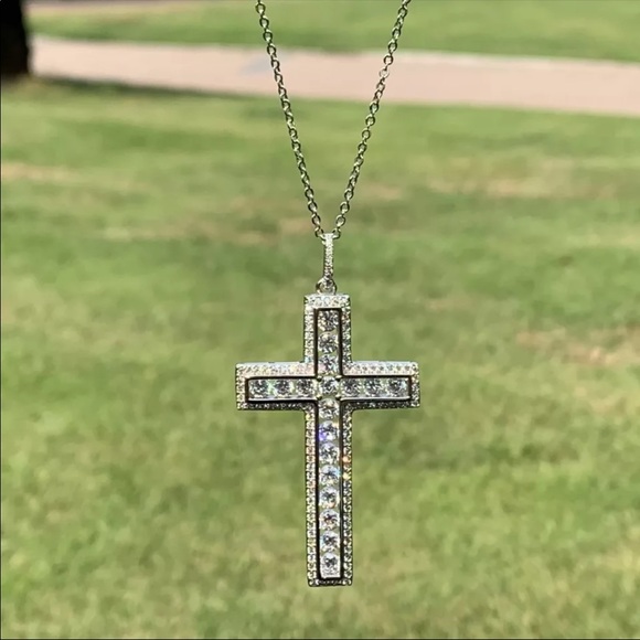 New 925 Silver Men Women Luxury Cross Diamond Necklace - Picture 15 of 16